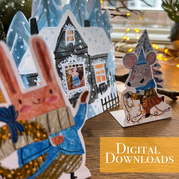 on Sale! Woodland animals PDF Paper Toy,  INSTANT DOWNLOAD, Paper Toy, Holiday Paper Doll, Printable Christmas Figures