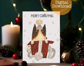 Cute Dog Christmas Card, Funny dog Christmas Card for dog owner, Digital Download, Printable double card