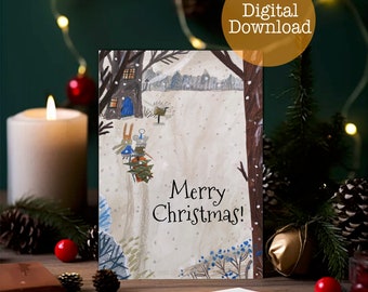 Woodland animals Christmas Card, Forest Christmas card, Digital Download, Printable double card