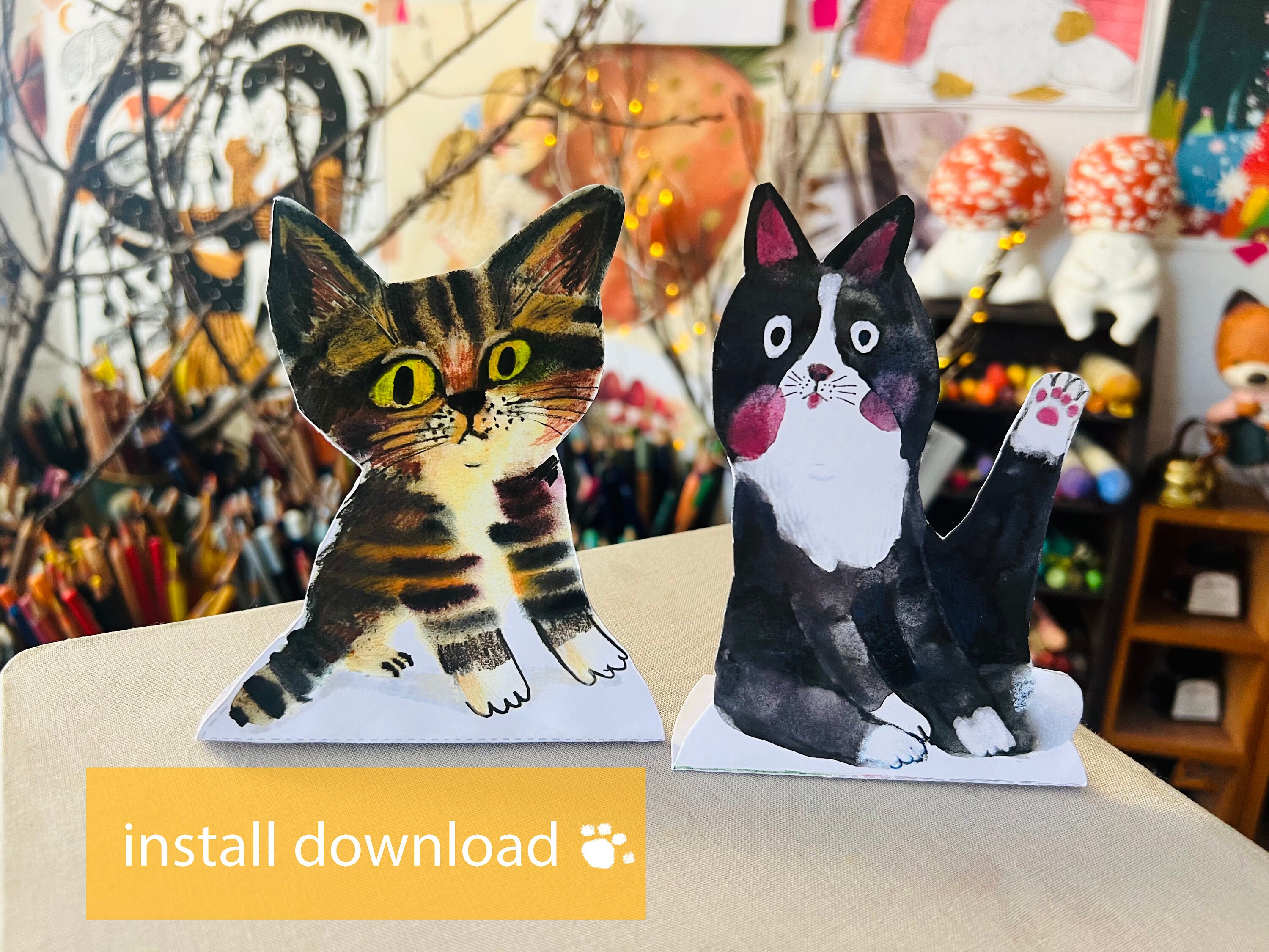 Printable Cats Paper Toy, DIY Paper Craft kid, INSTANT DOWNLOAD cat, Printable Kittens Figures, Kittens paper doll