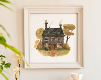 House watercolor, Giclée Print, home gift