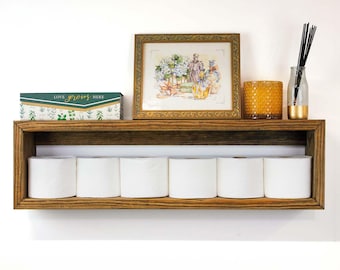 Large Floating Shelf | Kitchen Organizer or Bathroom Toilet Paper Storage Wall Mounted Minimalist Home Decor Solid Wood Handmade in America