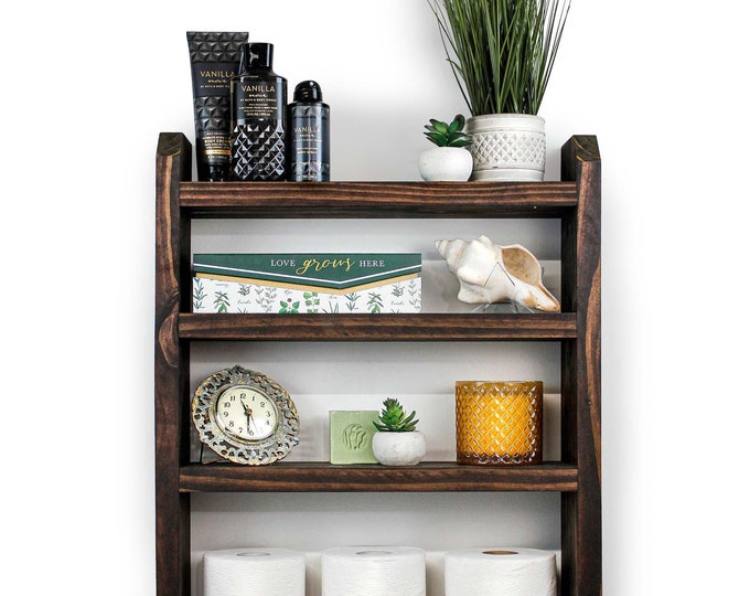 Bathroom Wall Cabinet Toilet Paper & Towel Above Toilet Rack with Shelves Wood Rustic Farmhouse Country Barn Cabin Decor Handmade in USA