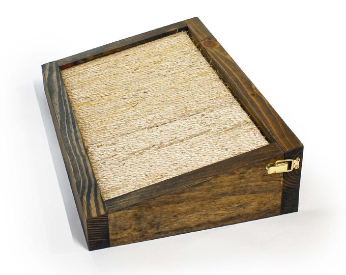 THREE in ONE  Cat Scratching Board Sisal Rope Pad with Sturdy Handmade Solid Wooden Box Frame Kitty Lounger Reversable Double-Sided