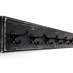 Farmhouse Coat Rack Wooden Wall Mounted Hook Rail Shabby Chic Vintage Rustic Distressed Decor Sturdy Entryway Storage Handcrafted in USA