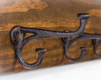 Western Cast Iron Nailhead Hooks, Rugged Farmhouse Wall Hanger, 4" Wide Rustic Entryway Storage, Cowboy Ranch Decor, Heavy Duty Coat Hook