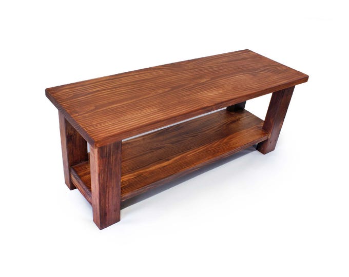 Wood Bench with Shoe Shelf for Door Entryway Handcrafted Heavy-Duty Solid Pine Dining Seat with Underneath Basket Storage Made in USA