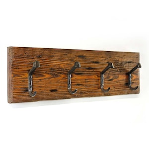 Farmhouse Coat Rack Wall Mounted Western Rustic Vintage Decor Railroad Spike Clothes Hooks Reclaimed Wood Look Entryway Handcrafted in USA