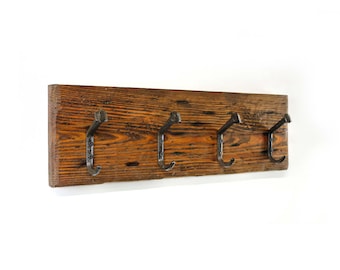 Farmhouse Coat Rack Wall Mounted Western Rustic Vintage Decor Railroad Spike Clothes Hooks Reclaimed Wood Look Entryway Handcrafted in USA