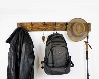 READY MADE Coat Rack Wall Mounted Wood Railroad Spike Hooks 42" Long Handcrafted Western Vintage Decor USA Made Ready to Ship