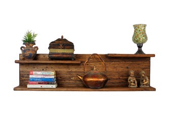 Farmhouse Wall Shelves Rustic Floating Shelf Set, Hand-Weathered Reclaimed Wood Display Rack for Plants & Antiques Home Decor Made in USA