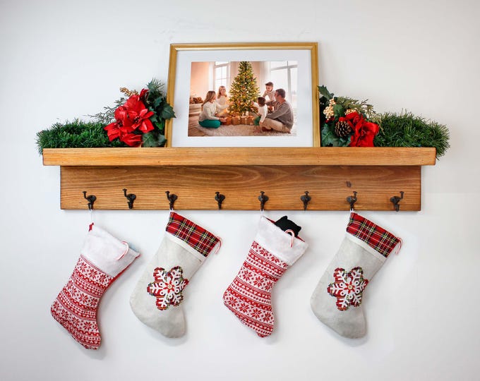 Picture Ledge Shelf with Coat Rack Hooks Wall Mounted Farmhouse Entryway Nailhead Hooks Wood Hanging Storage for Entryway Handmade in USA