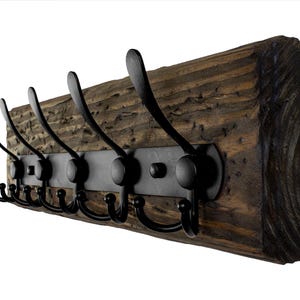 Rustic Wall Mounted Large Hook Coat Rack Hand Weathered Reclaimed Wood with Compact Hooks Storage Modern Farmhouse Home Entryway Made in USA