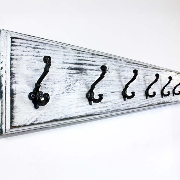 Handmade Farmhouse Coat Rack: Distressed Wood, Victorian Hooks, Made in USA