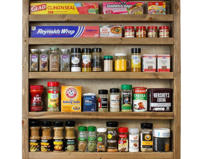 CUSTOM MADE 18" wide 48" tall 4"deep Spice Rack, space between each shelf = 5.5 one shelf at the top with 8 inches with 8 shelves I CHERRY I