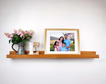 Wood Picture Ledge Shelf Floating Wall Shelf Display for Photos, Art, Record Albums, Books, Collections, Modern Home Decor Handmade in USA