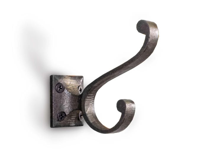 Metal Wall Hooks Double Scroll Vintage Pewter Finish for Hanging Towels, Coats, Hats or Robes Transitional Interior Design Home Decor