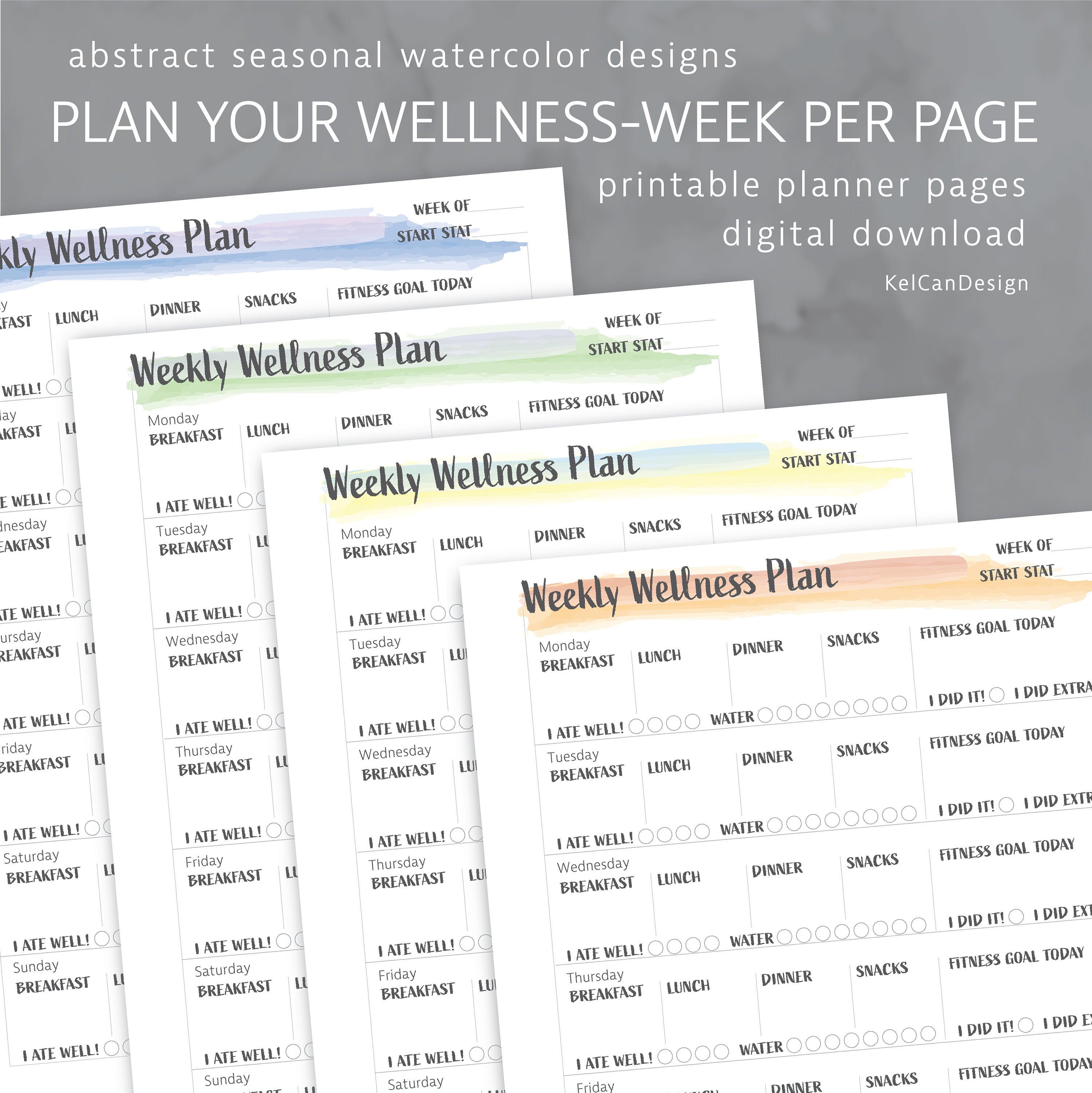 Weekly Wellness Plan Fitness Schedule Page Per Week Etsy
