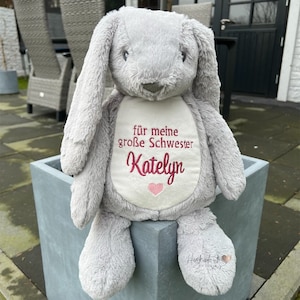 Cuddly toy bunny embroidered with the name of big sister image 3