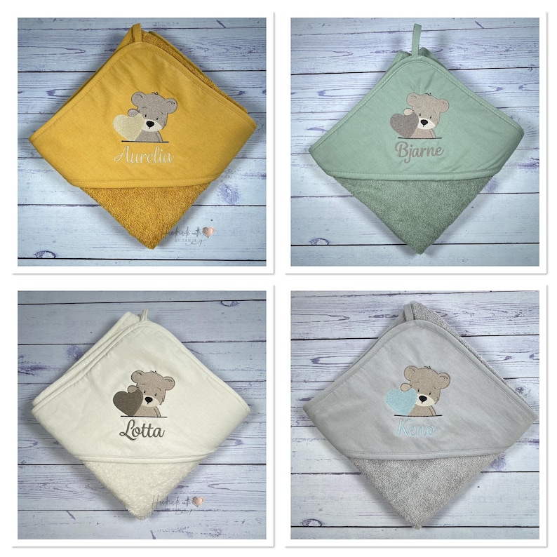 Toalla con capucha bordada con diseño y nombre | toalla personalizada | idea regalo bebé | varios colores | 75 x 75 cm imagen 5
