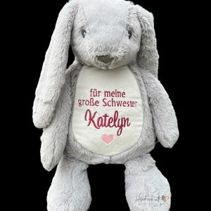 Cuddly toy bunny embroidered with the name of big sister grauer Hase