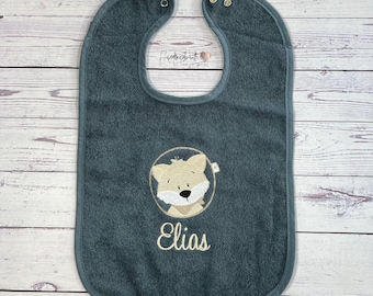 Lätzchen mit Fuchs und Namen bestickt I personalisiertes Babylätzchen I Spucktuch mit Namen I Geschenkidee Babyparty I Spucktuch