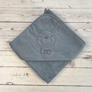 Kapuzenhandtuch mit Name und Motiv | Badetuch personalisiert | Kinder Handtuch 75x75 cm | Babygeschenk Geburt