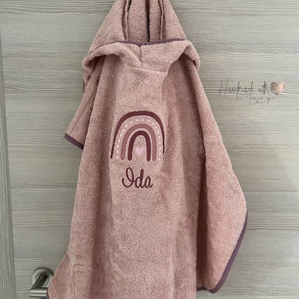 Bath poncho embroidered with name | Bath poncho rainbow old pink | Gift idea baby child |