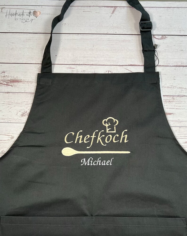 Schürze Chefkoch mit Wunschnamen personalisierte Kochschürze Backschürze Grillschürze Geschenkidee Männer und Frauen Bild 2