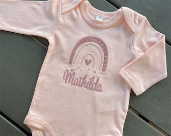Baby bodysuit - pink bodysuit - personalized - Boho rainbow - with name - gift idea baby