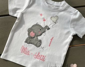 Geburtstags-Shirt - Shirt zum Geburtstag - personalisiert - mit Namen - Applikation - Elefant - Zahl - Geburtstagsshirt