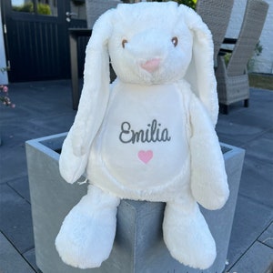 Cuddly toy bunny embroidered with the name of big sister weißer Hase