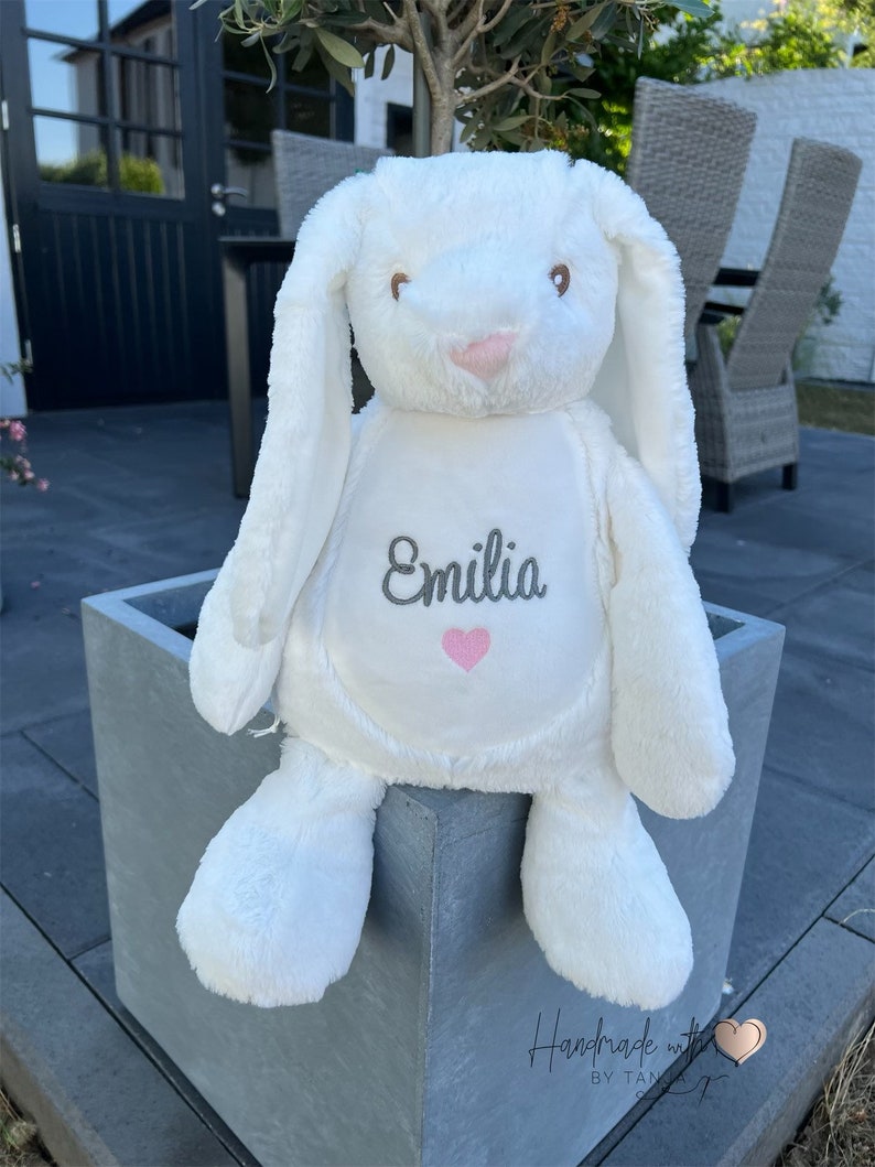 Cuddly toy bunny embroidered with the name of big sister weißer Hase