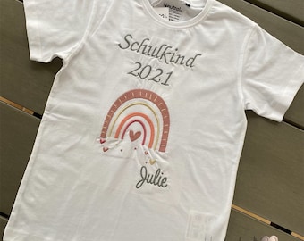 Schulkind Shirt - Einschulungsshirt - Einschulung - T-Shirt bestickt - personalisiert - mit Namen - Regenbogen Shirt - Drachen 1 Schultag