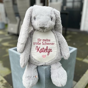 Cuddly toy bunny embroidered with the name of big sister image 9