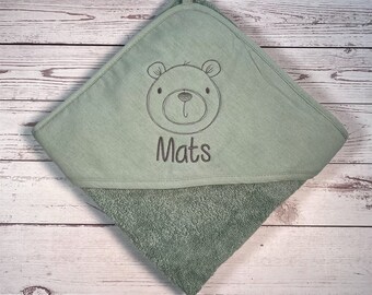 Kapuzenhandtuch mit Motiv und Name bestickt | Badetuch personalisiert | 75x75 cm | Babygeschenk