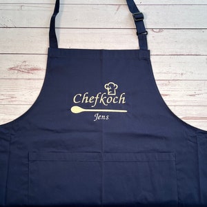 Schürze Chefkoch mit Wunschnamen personalisierte Kochschürze Backschürze Geschenkidee Männer und Frauen dunkelblau/navy