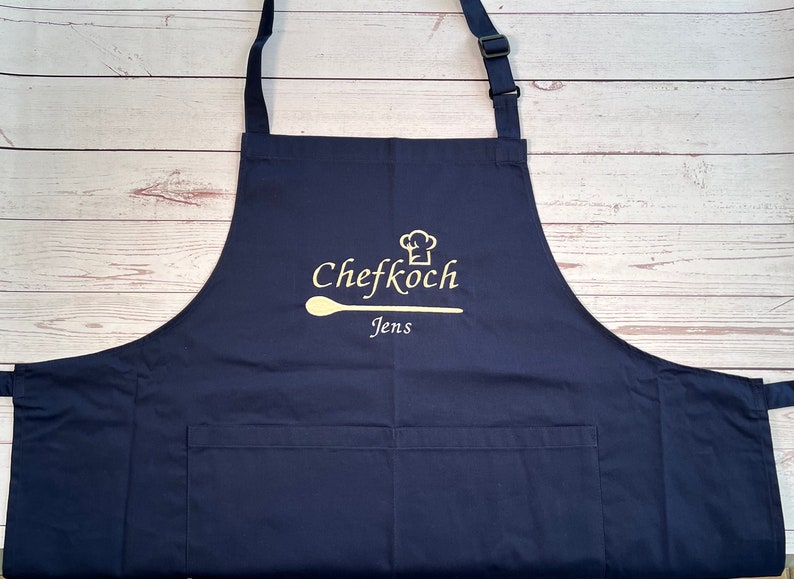 Schürze Chefkoch mit Wunschnamen personalisierte Kochschürze Backschürze Grillschürze Geschenkidee Männer und Frauen dunkelblau/navy