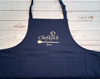 Schürze Chefkoch mit Wunschnamen personalisierte Kochschürze Backschürze Geschenkidee Männer und Frauen