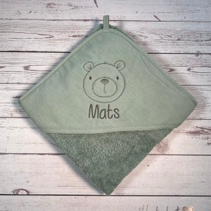 Kapuzenhandtuch mit Motiv und Name bestickt | Badetuch personalisiert | 75x75 cm | Babygeschenk
