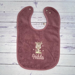 Personalisiertes Baby Lätzchen mit Giraffe & Namen bestickt - großes Spucktuch I Babylatz mit Wunschnamen