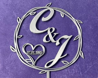 Wedding Anniversary Wreath Personalized Custom Cake Topper