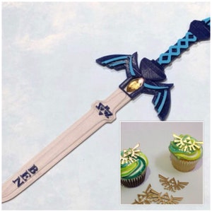 Zelda Master Sword Personalized Cake Topper and Zelda Crest Cupcake (1 Doz) Topper Combo
