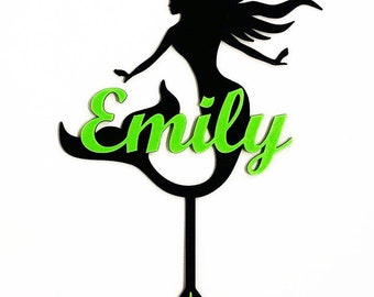 Mermaid Silhouette Personalized Birthday Cake Topper