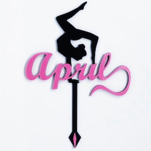 Gymnast Silhouette Personalized Birthday Cake Topper