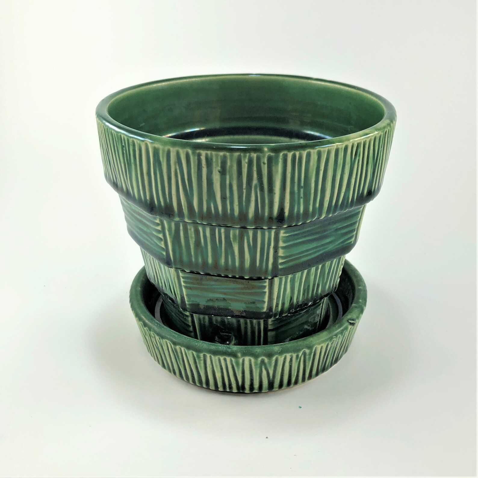 McCoy Pottery Green Basket Weave Flower Pot 5 inches free Etsy