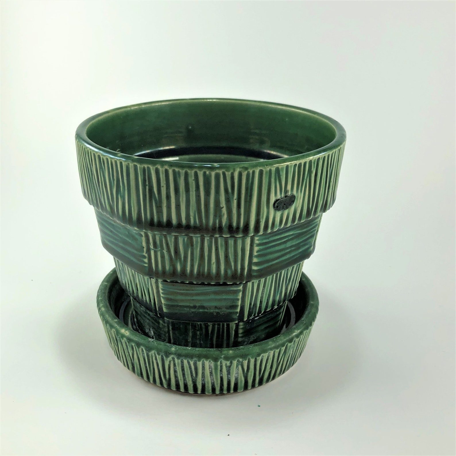 McCoy Pottery Green Basket Weave Flower Pot 5 inches free Etsy