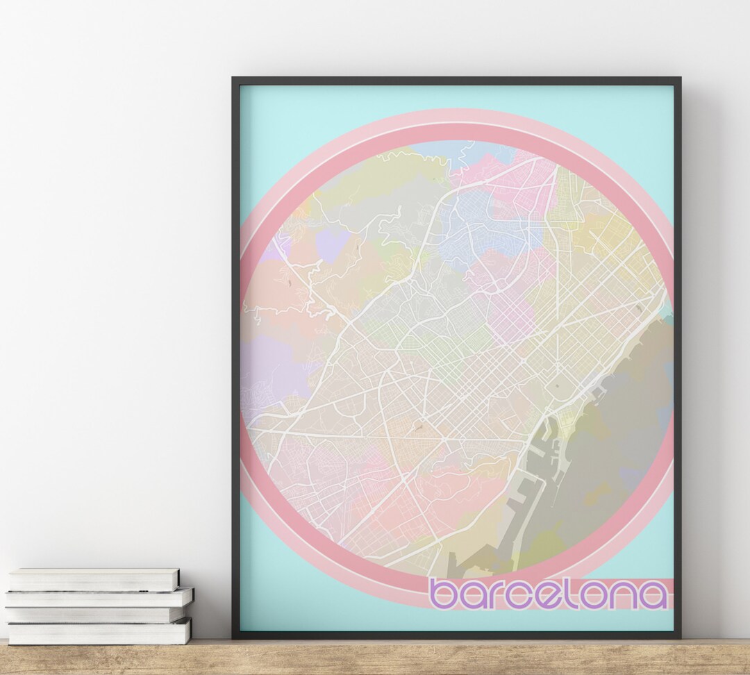 Barcelona Retro Sphere Map Art Digital Tie Dye Limited Edition ...
