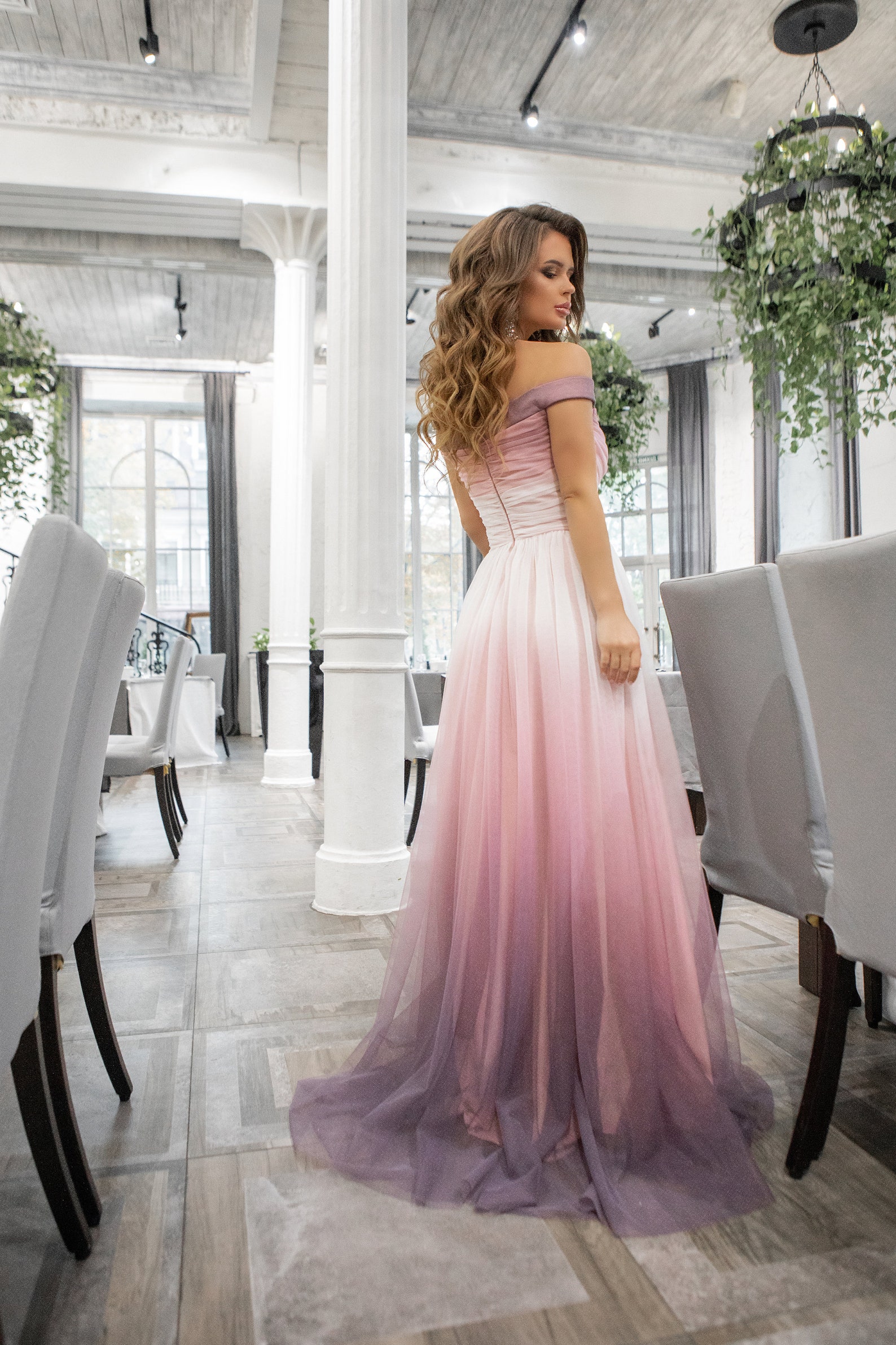 Gradient Rose Long Tulle Dress Etsy