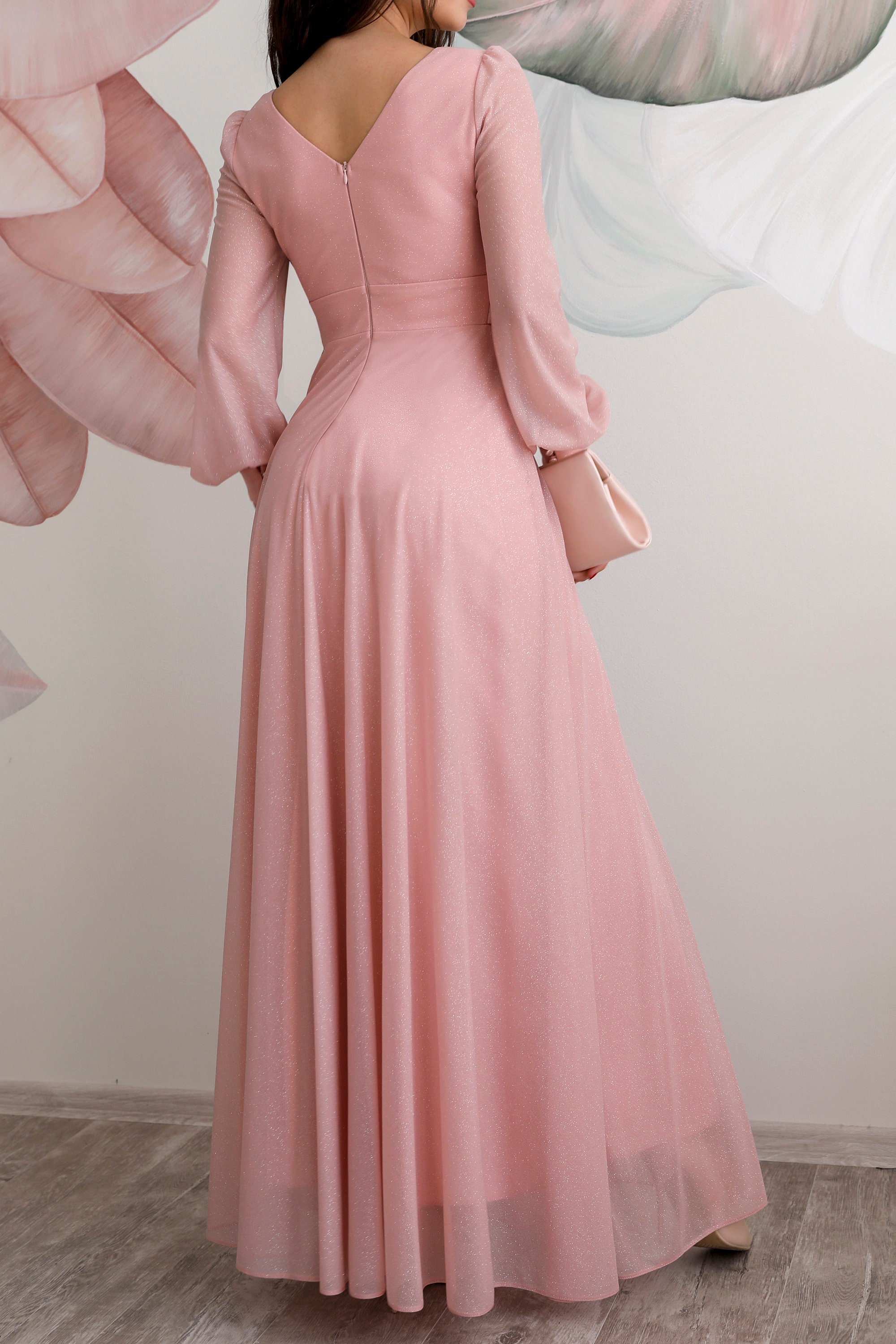 Pink Chiffon Bridesmaid Maxi Dress | Etsy